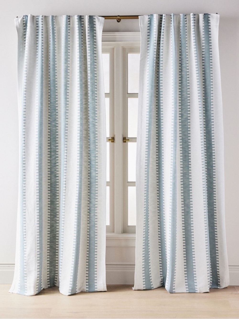 Anthropologie Cotton Jacquard Notched Striped Curtain Set